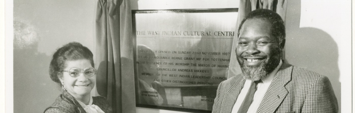 Bernie Grant MP unveiling the plaque at the opening of the West Indian Cultural Centre on Turnpike Lane