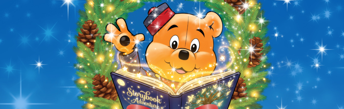 Illustration Albert Bear in a Christmas wreath