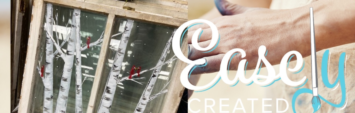 Chippy VINTAGE Window Paint Class (Birch Trees & Cardinals) with Original Old Bubble Glass