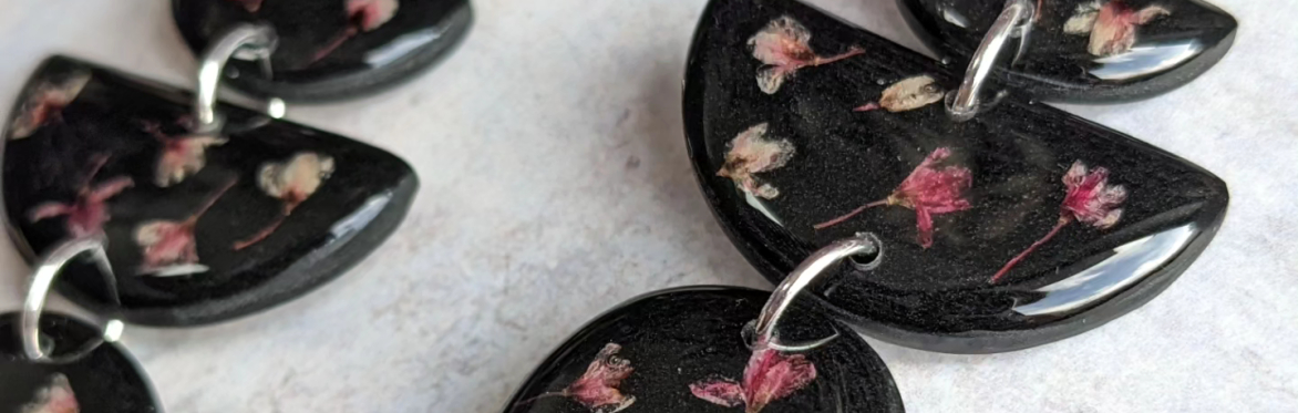 Dried flower polymer clay jewellery