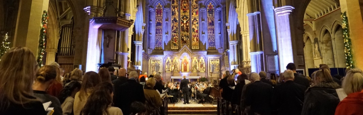 View of the Whole of St Mary Abotts Church while the Brass Band perform