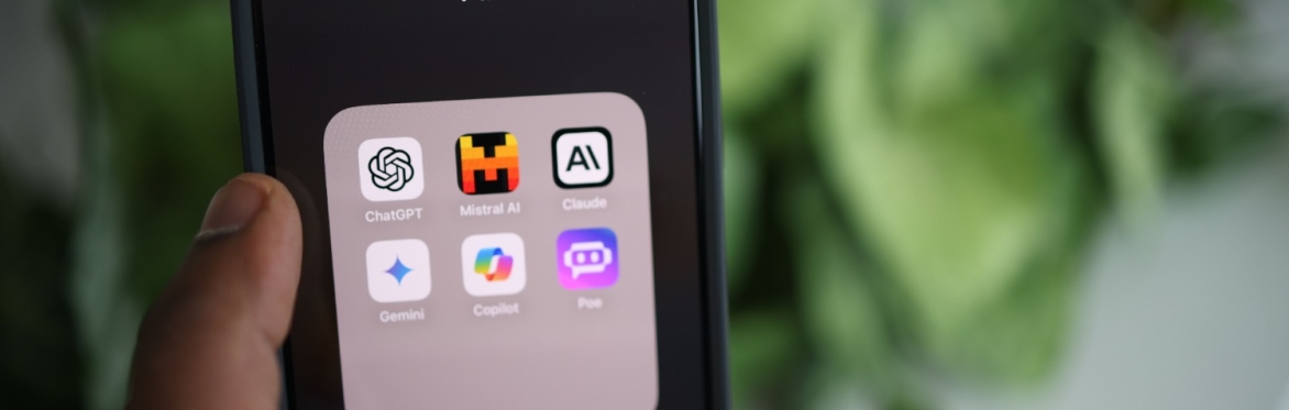 Close up of a smartphone with AI apps on the screen