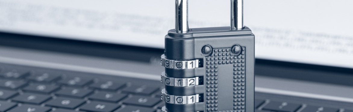 A computer with a padlock on it.