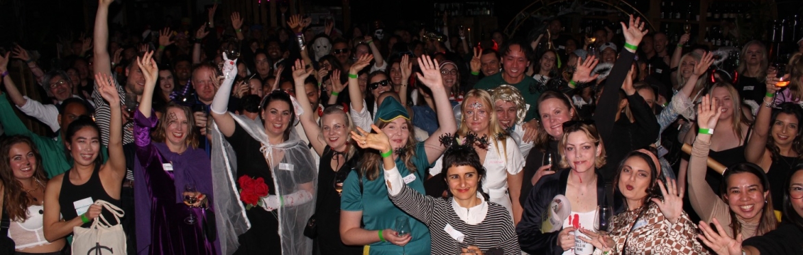 halloween house party group picture