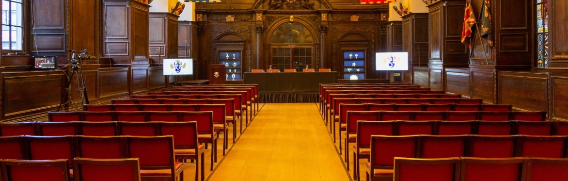 Stationers' Hall set up for a lecture.