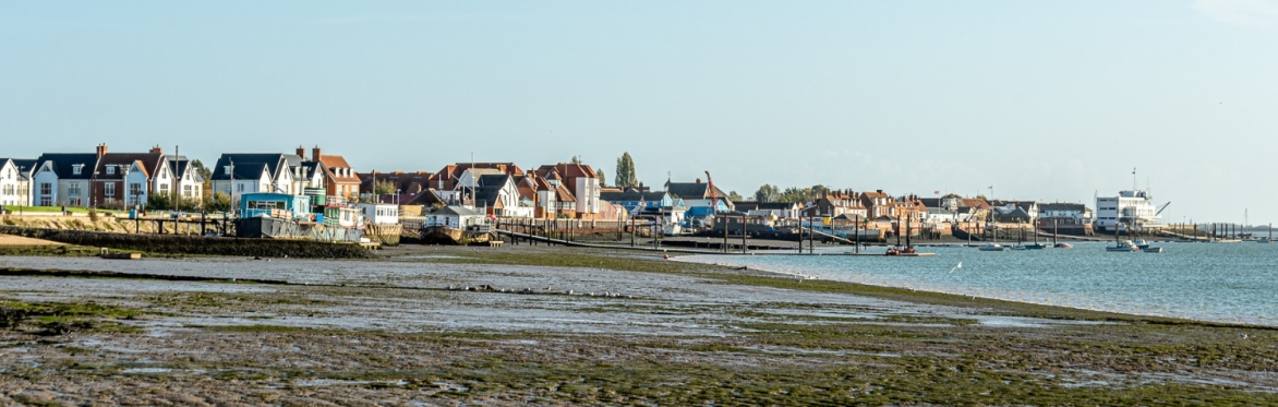 Burnham on Crouch view from Riverside park looking up the coast towards the Burnham Sailing Club