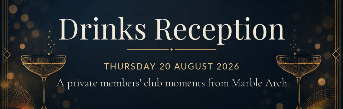 Event invitation with gold glasses, decorative border, and rainbow ribbon. Text reads: LGBT+ Conservatives x Two Cities Conservatives Drinks Reception, Thursday 20 August 2026, A private members club