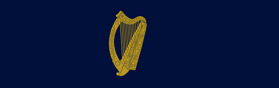 The Irish flag set on a blue background, showcasing its green, white, and orange stripes.