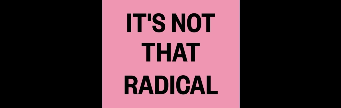 A black and pink graphic with the text Its Not That Radical.