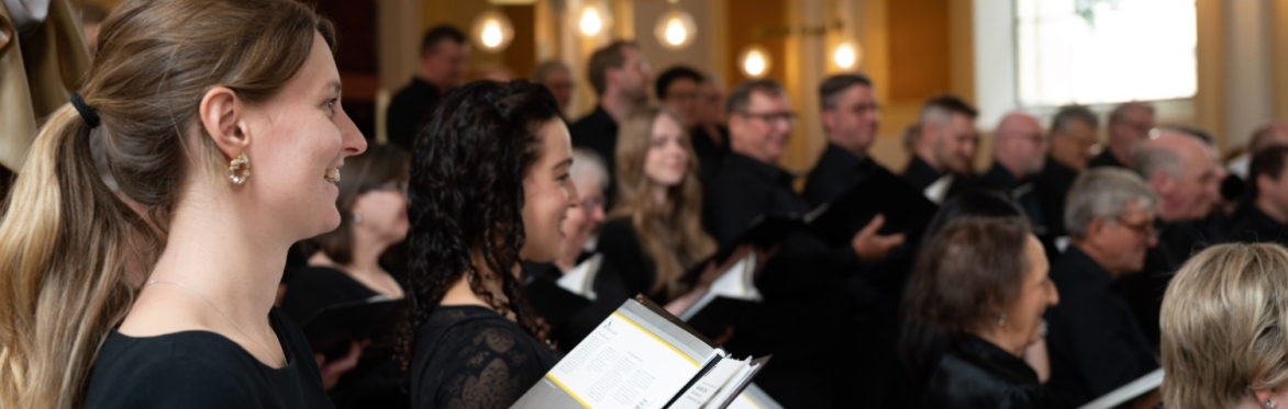 A closeup of the Whitehall Choir in performance