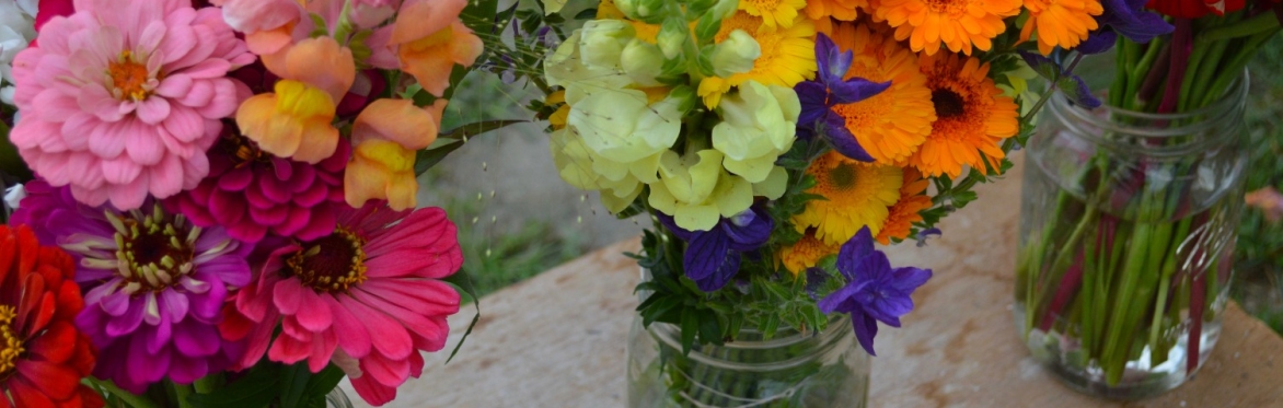 Cut flower bouquets in mason jars