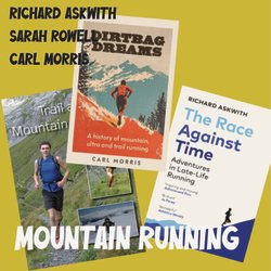 3 book covers with authors names and title of event, Mountain running.
