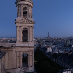 A view across Paris of the church of Saint Sulpice and the Eiffel Tower