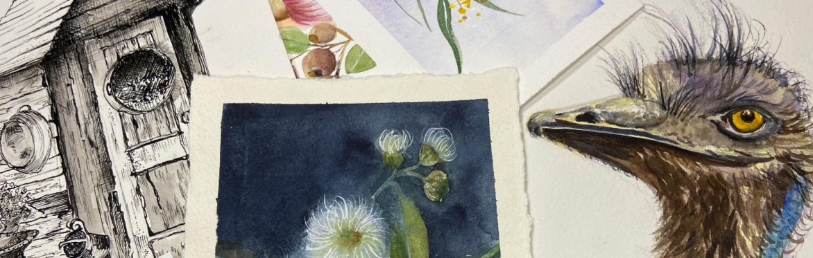 Ink, Watercolour and mixed media:  Aussie Favourites