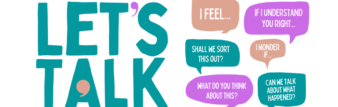 Let's Talk - colourful speech bubbles with open questions/statements