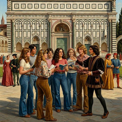 Classmates meet outside Santa Maria Novella to begin a guided walking tour of Florence