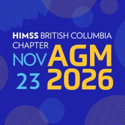 "Image of the text 'HIMSS British Columbia Chapter' in bold white font centered on a royal blue background. The simple design emphasizes the words, making them stand out clearly against the vibrant bl