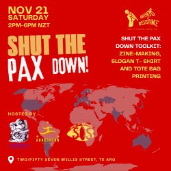 Shut the Pax Down Toolkit: Zine-making,  Slogan T- Shirt and Tote Bag Printing