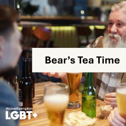 A group of people around a table with drinks at a social group for the Bear community