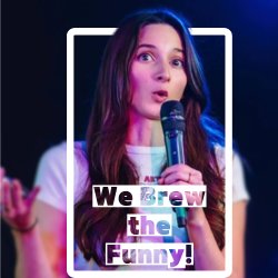 Image shows a comedian advertising a comedy show that takes place on October 10th at Artisanal Brew Works in Saratoga NY.  tickets.revhouselive.com