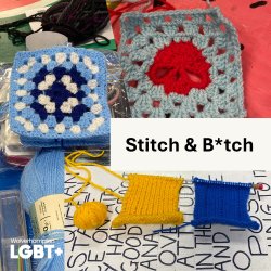 The image depicts various craft projects in various stages of completion. The Wolverhampton LGBT+ logo sits in the bottom left.