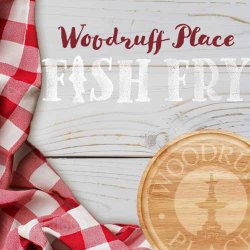Image showing red and white checkered tablecloth with a stylized wording Fish Fry
