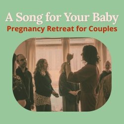 A circle of pregnant women and their partners singing with a song leader