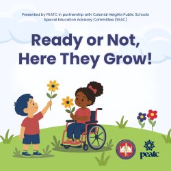 two children holding flowers, one in a wheelchair, with the title of the event at the top