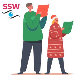 two Christmas carol singers