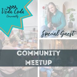 People round a table in the background with a heading of "Community Meetups"