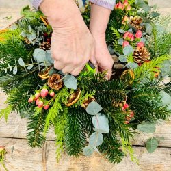 Wreath making in progress