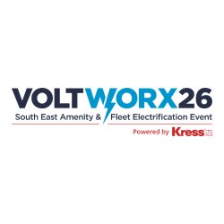 VoltWorx logo in black and blue font, with the wording "South East Amenity & Fleet Electrification Event Powered by Kress"