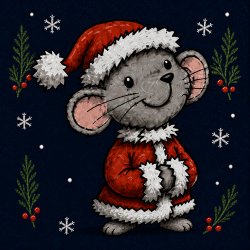 Ken Ludwig’s ’Twas the Night Before Christmas. Directed by Joshua Brown. A mouse in a Santa hat at a snowy window.