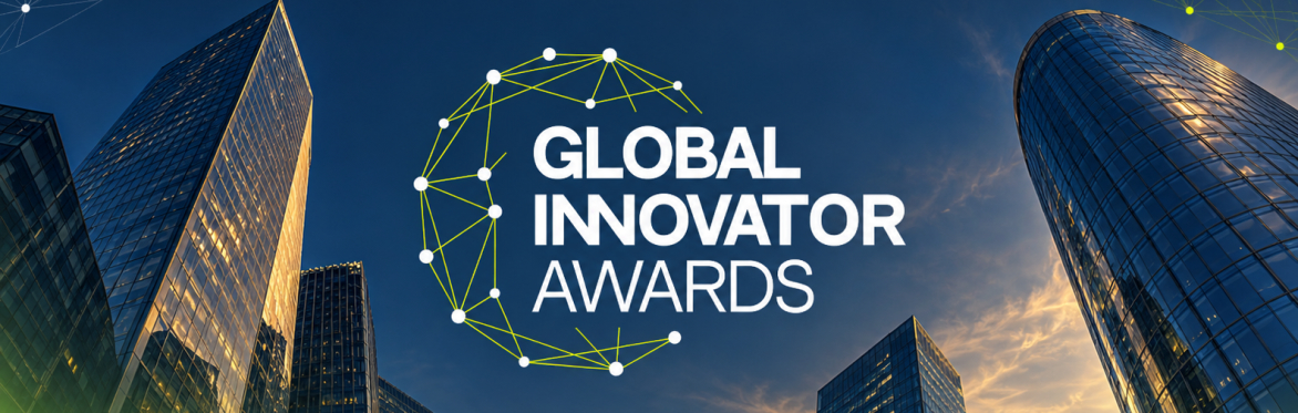 Global Innovator Awards Logo with buildings as the backdrop