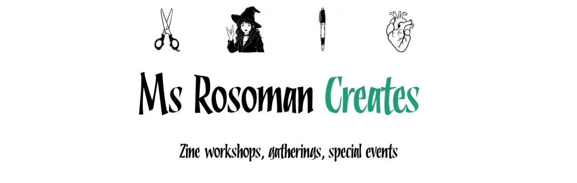 Ms Rosoman Creates logo with scissor, witch, pen and heart icons