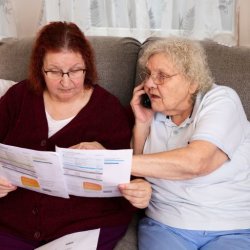 This is an image of two people looking at a document