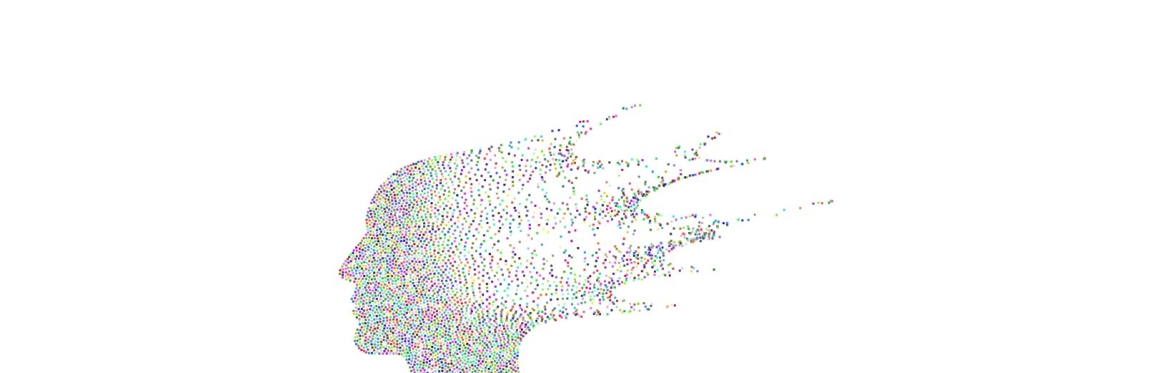 A side profile of a human head, made of many pixels - it appears to be growing backwards