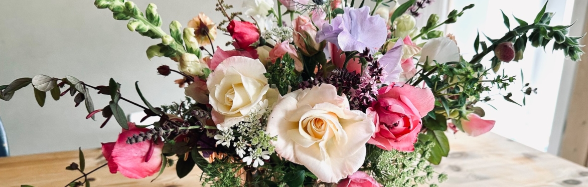 Bowl arrangement of summer flowers