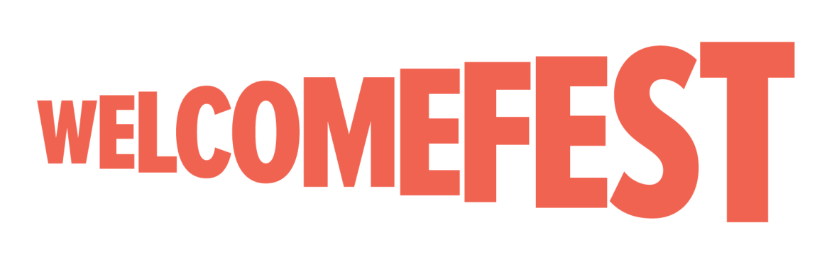 The word WelcomeFest in a light red colour and block letters that start off large and get smaller as you move across each letter.