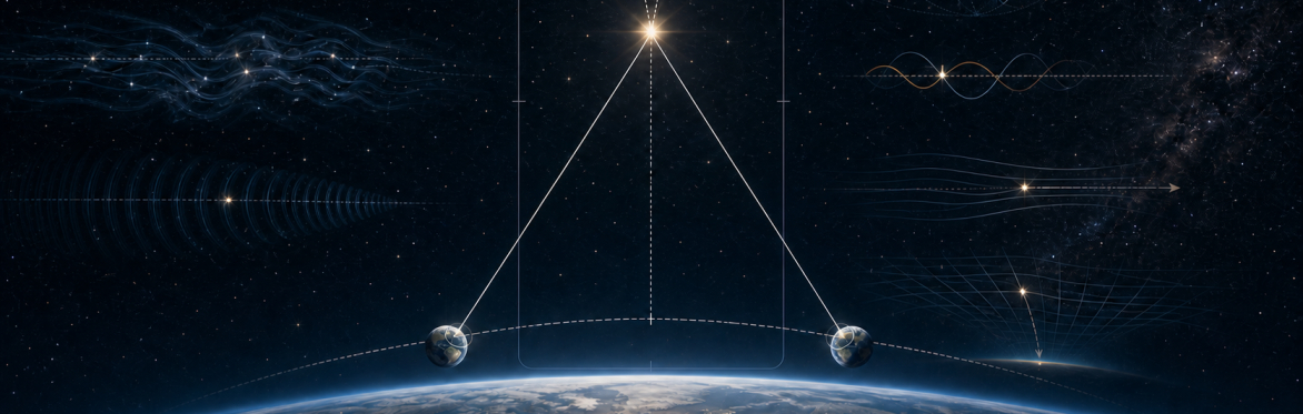 wide astronomical illustration showing Earth’s curved horizon beneath a star field.