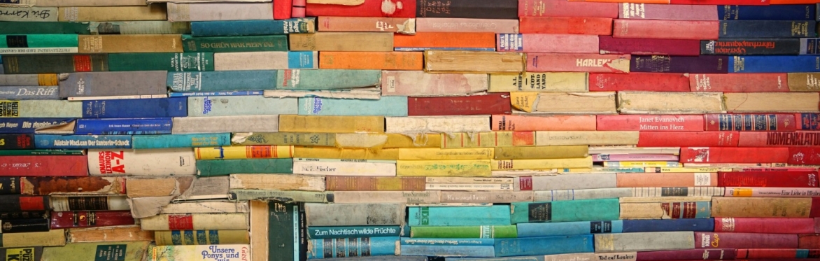 stacks of different coloured books