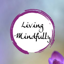 Living Mindfully calligraphy in a purple circle
