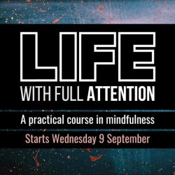 Life with Full Attention information in white lettering on a cosmic background