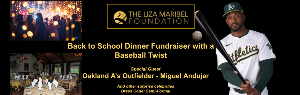 Foundation logo for fundraising event, baseball player holding a bat and party tables.