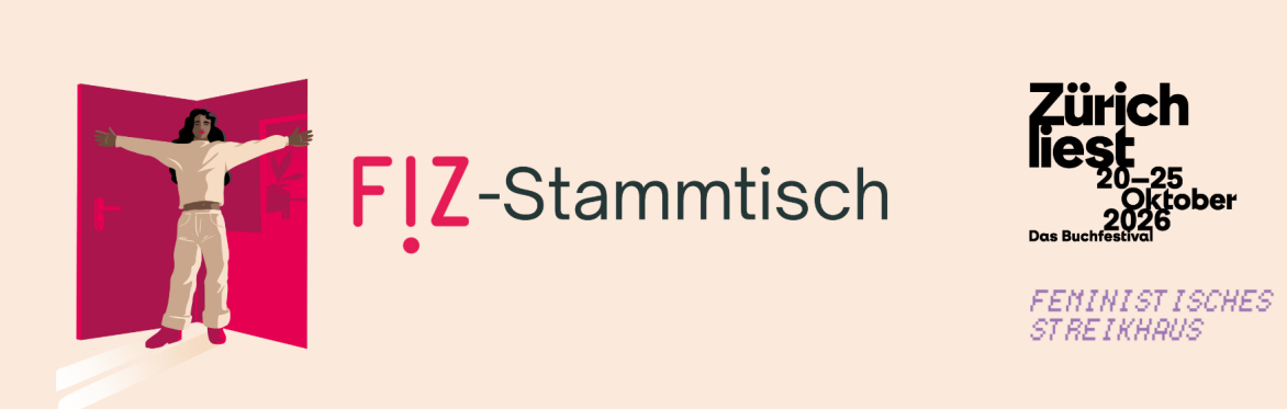 Banner in dunkelgrün mit rotem Queerfeministischen symbol