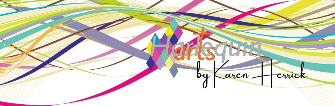 multi-coloured swirls logo for Harlequin Arts