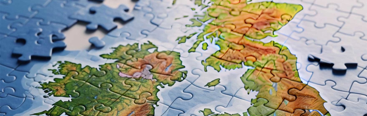 A jigsaw map of Ireland and Scotland