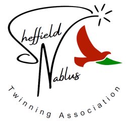 Logo of Sheffield Nablus Twinning Association with sunbird and words