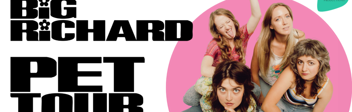 Promotional graphic for Big Richard’s 2026 Pet Tour at the Sherbino Theatre in Ridgway on April 23. The image features four band members seated together in a playful pose against a pink background, wi