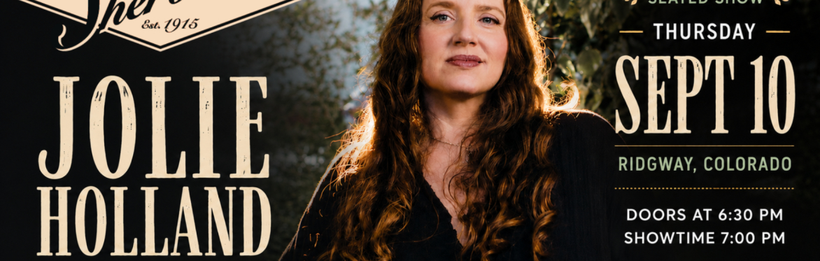 Jolie Holland concert banner featuring a portrait of the artist and event details for September 10 in Ridgway, Colorado.